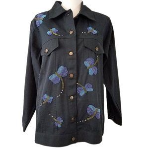 THE QUACKER FACTORY Black Jacket With Blue Beaded Dragonflies - Women's M